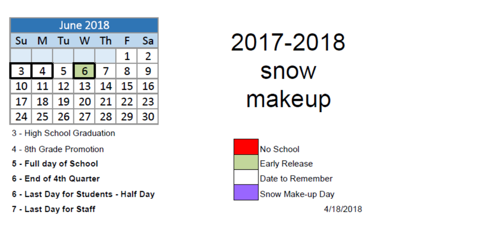 Snow Day Makeup/Revised 2017-18 School Year Calendar