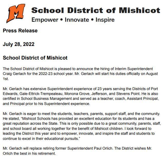 Supt. Press Release